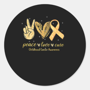 Pegatina Redonda Peace Love Cure Children Canchood Awareness Gold R