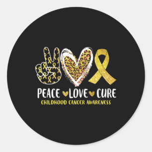 Pegatina Redonda Peace Love Cure Children Canchood Awareness Leopar