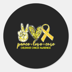 Pegatina Redonda Peace Love Cure Children Canchood Awareness Leopar