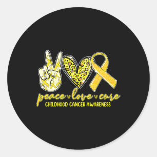 Pegatina Redonda Peace Love Cure Children Canchood Awareness Leopar