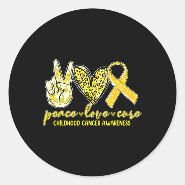 Pegatina Redonda Peace Love Cure Children Canchood Awareness Leopar (Anverso)