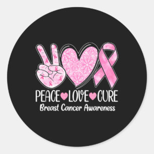 Pegatina Redonda Peace Love Cure Cure Cinta Rosa Cáncer de Mama Awa
