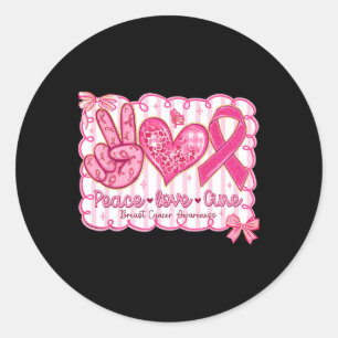 Pegatina Redonda Peace Love Cure Cure Cinta Rosa Cáncer de Mama Awa