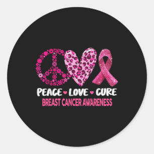 Pegatina Redonda Peace Love Cure Cure Cinta Rosa Cáncer de Mama Awa