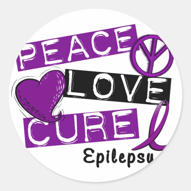 PEGATINA REDONDA PEACE LOVE CURE EPILEPSY (Anverso)