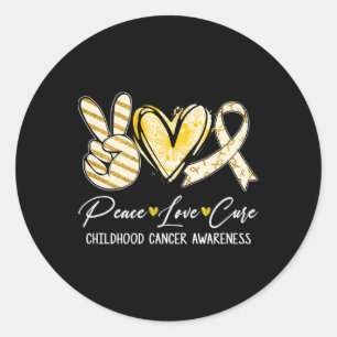 Pegatina Redonda Peace Love Cure Gold Ribbon