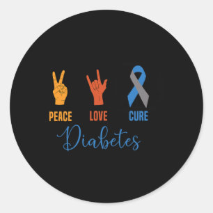Pegatina Redonda Peace Love Cure Gray Blue Ribbon Type 1 Vintage Di