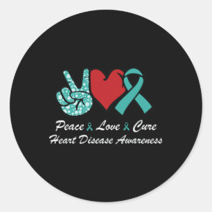 Pegatina Redonda Peace Love Cure Heart Disease Awareness Chd Suppor
