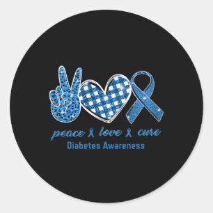 Pegatina Redonda Peace Love Cure Leopardo Diabetes Conciencia Survi