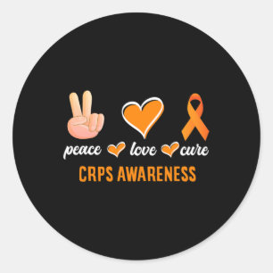 Pegatina Redonda Peace Love Cure Naranja Ribbon Rsd Crps Conciencia