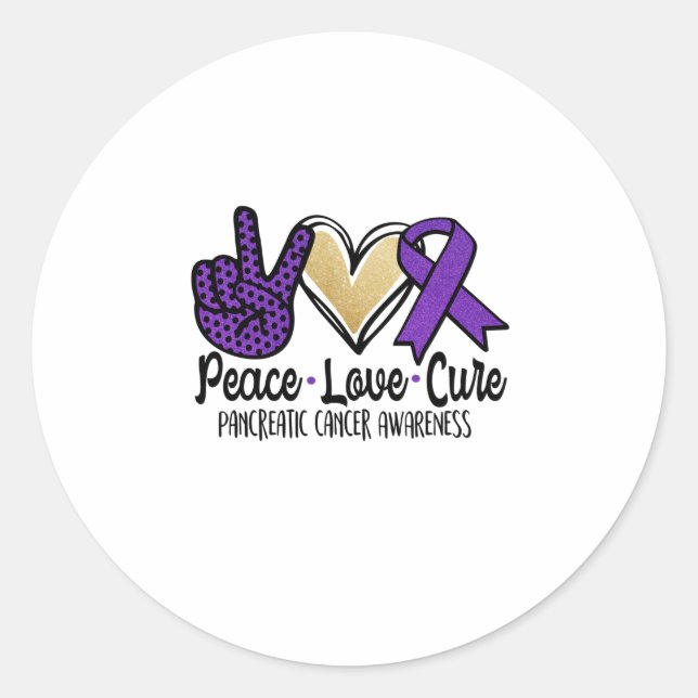 Pegatina Redonda Peace Love Cure Pancreatic Cancer Awareness (Anverso)