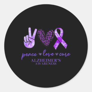 Pegatina Redonda Peace Love Cure Ribbon Leopard Heimerheimer Brain