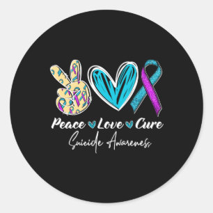 Pegatina Redonda Peace Love Cure Suicide Prevención de Suicidio Con