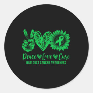 Pegatina Redonda Peace Love Cure Sunflower Bile Duct Cancer Awarene