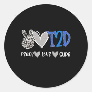 Pegatina Redonda Peace Love Cure Tipo Dos Diabetes Conciencia T2D