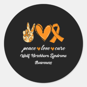 Pegatina Redonda Peace Love Cure Wolf Hirschhorn Syndrome Ribbon Aw
