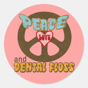 Pegatina Redonda Peace Love Dental Floss