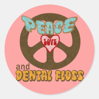 Pegatina Redonda Peace Love Dental Floss