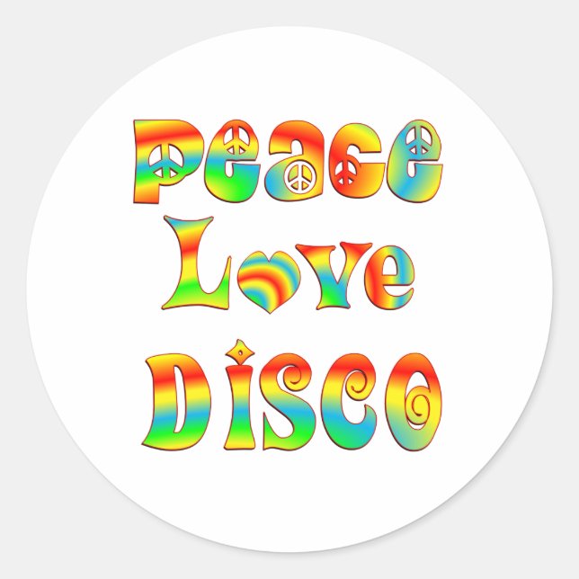 Pegatina Redonda Peace Love Disco (Anverso)