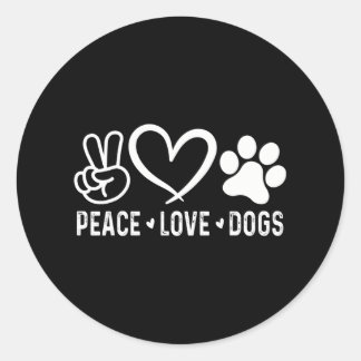 Pegatina Redonda Peace Love Dogs Design Mascota Dog Mom Dad Animal
