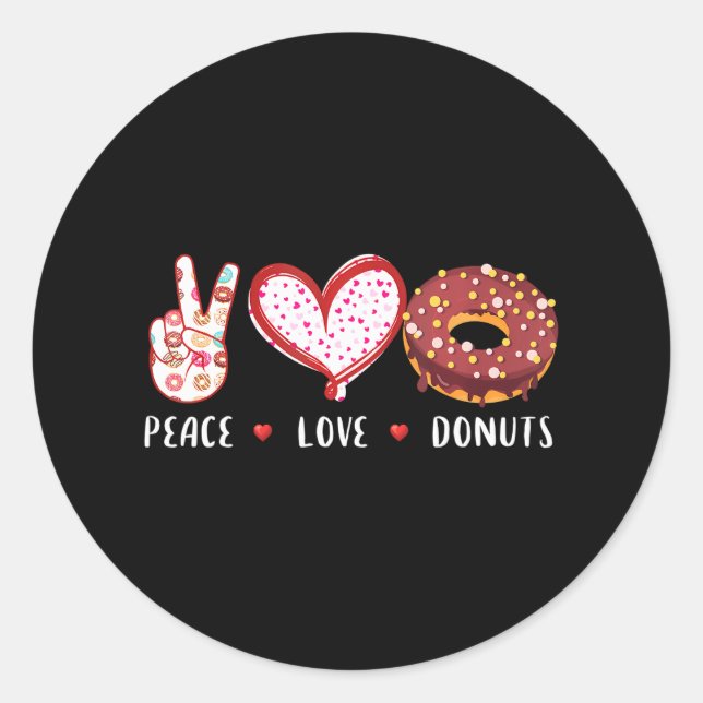 Pegatina Redonda Peace Love donuts chocolate Doughnut boy chica (Anverso)