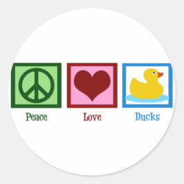 Pegatina Redonda Peace Love Ducks