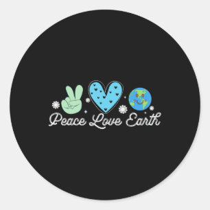Pegatina Redonda Peace Love Earth Day Groovy Hippie Retro Vintage N
