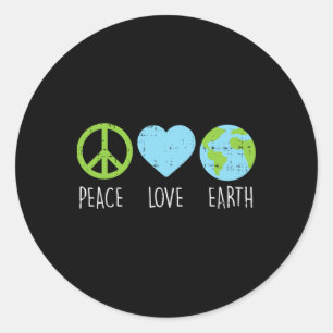 Pegatina Redonda Peace Love Earth Guay Hippie Hippy Ambientalis