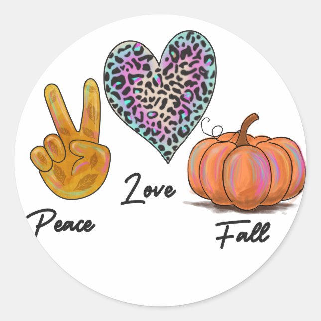 Pegatina Redonda Peace Love Fall (Anverso)
