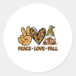 Pegatina Redonda Peace Love Fall Fun Gnome Autumn Lover Pumpkins Ha