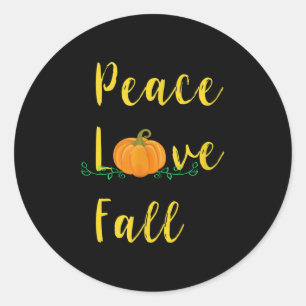 Pegatina Redonda Peace Love Fall Sayings Cute Pumpkin Leaves Otoño