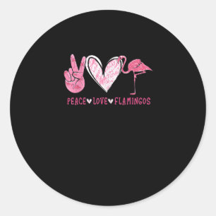 Pegatina Redonda Peace Love Flamingo   Flamingo Lover