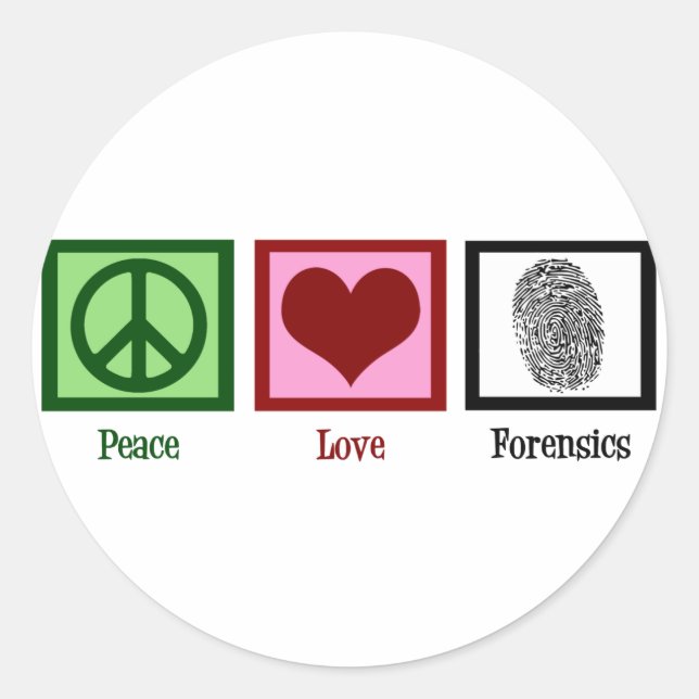 Pegatina Redonda Peace Love Forensics (Anverso)