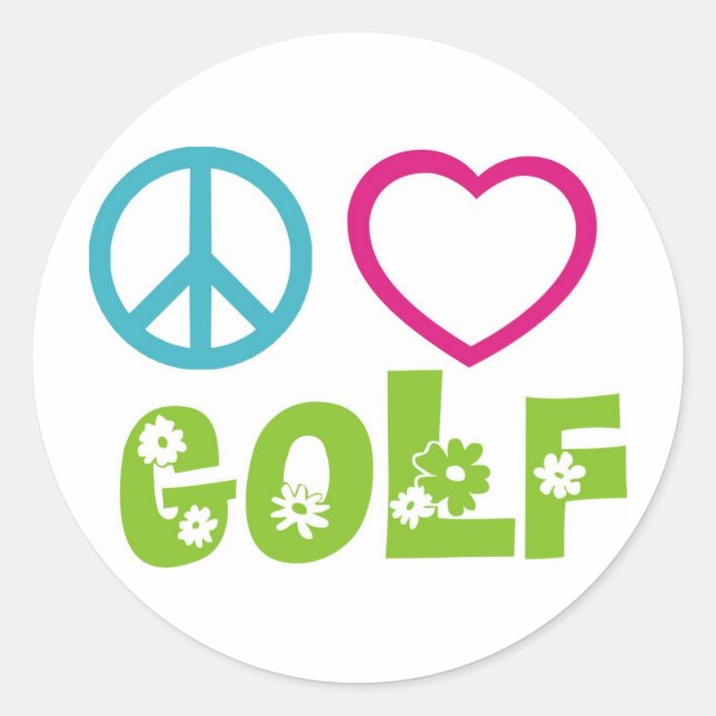 Pegatina Redonda Peace Love Golf (Anverso)