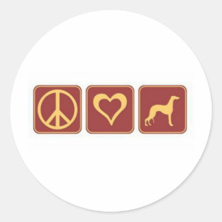 Pegatina Redonda Peace Love Greyhound