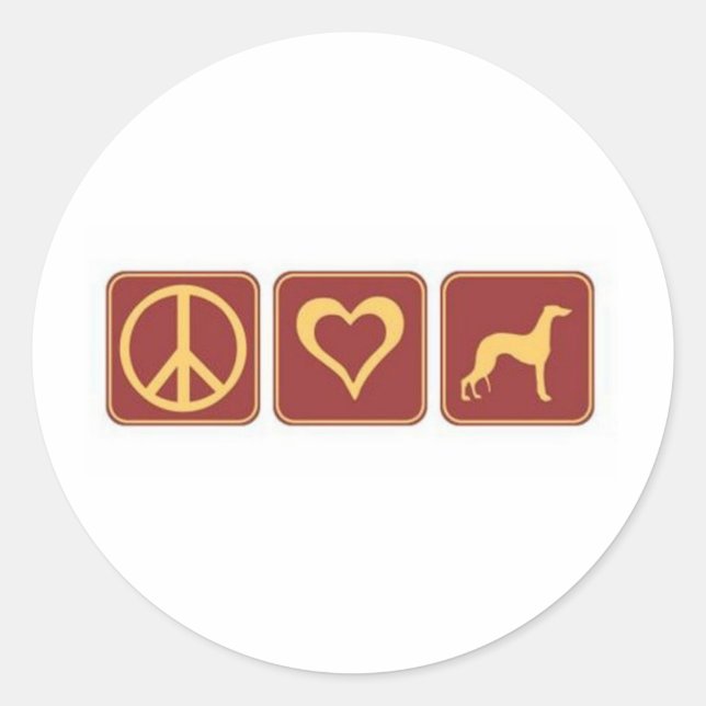 Pegatina Redonda Peace Love Greyhound (Anverso)