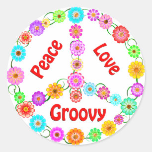 Pegatina Redonda Peace Love Groovy