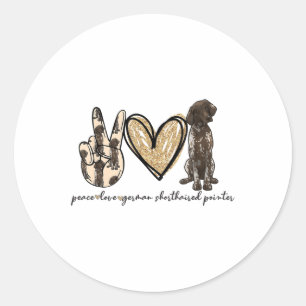 Pegatina Redonda Peace Love Gsp German Shorthal Pointer Dog Love