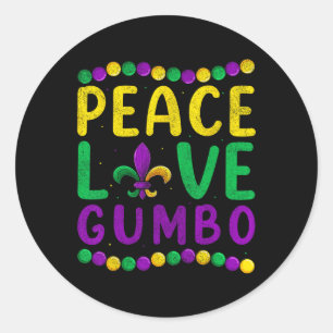 Pegatina Redonda Peace Love Gumbo Mardi Gras Apparte