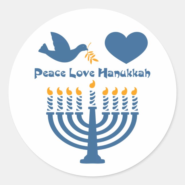 Pegatina Redonda Peace Love Hanukkah (Anverso)