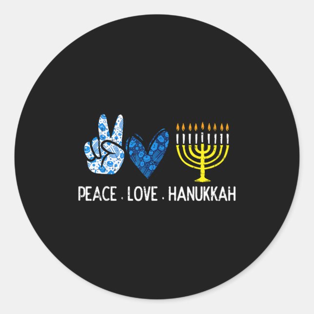 Pegatina Redonda Peace Love Hanukkah Retro Chanukah Jewish Men Wome (Anverso)