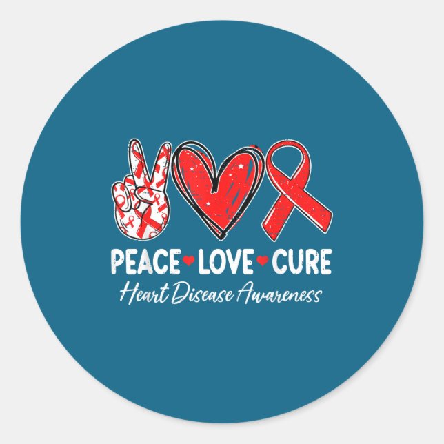 Pegatina Redonda Peace Love Heart Health Heart Disease Awareness Ch (Anverso)