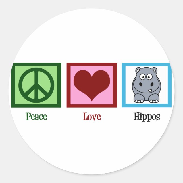 Pegatina Redonda Peace Love Hippos (Anverso)