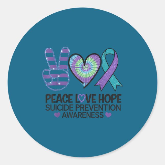Pegatina Redonda Peace Love Hope Suicide Prevention Tie Dye Awarene (Anverso)