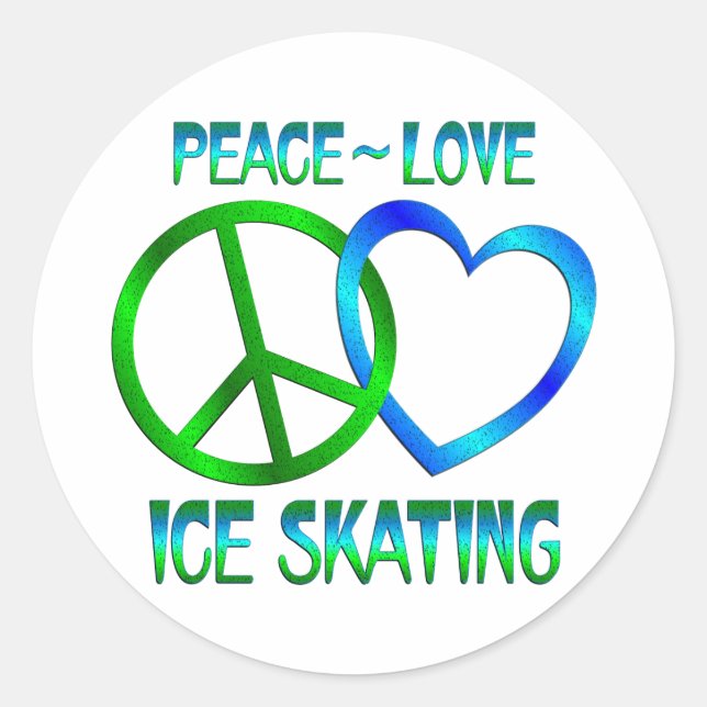 Pegatina Redonda Peace Love ICE SKATING (Anverso)