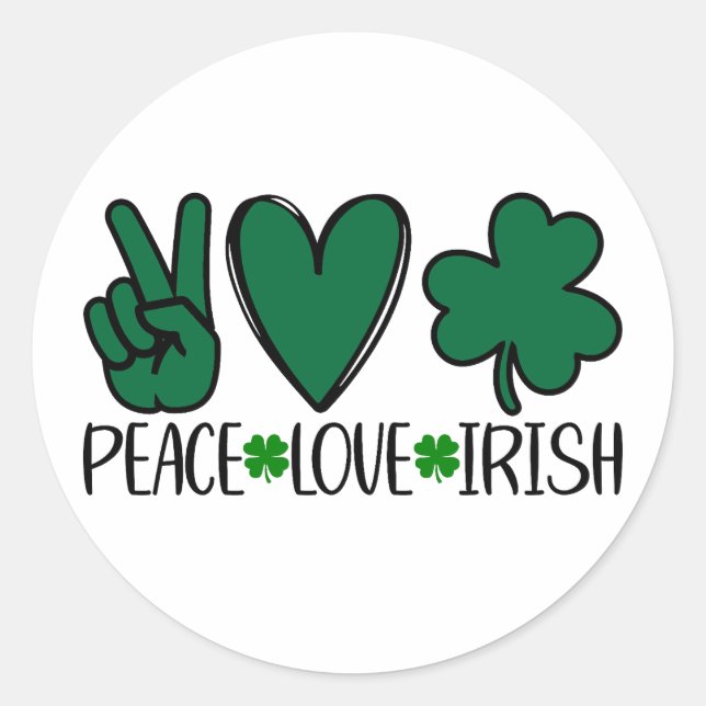 Pegatina Redonda Peace Love Irish ☘️ 💚 (Anverso)