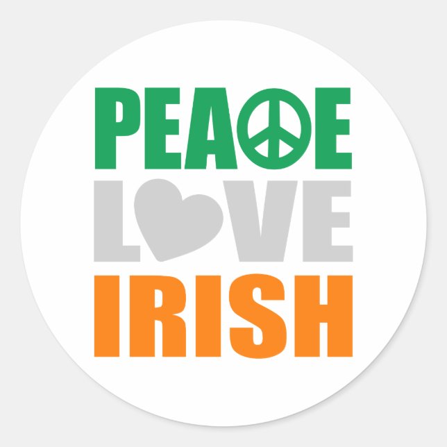 Pegatina Redonda Peace Love Irish (Anverso)