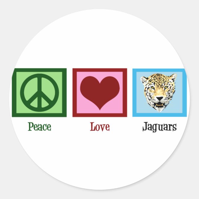 Pegatina Redonda Peace Love Jaguars (Anverso)