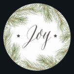 Pegatina Redonda Peace Love Joy Christmas Sticker<br><div class="desc">Paz Ama Joy Navidades Pegatina. Tema del cono de pino. ¡Personalizable. Parte de una colección de Navidades.</div>