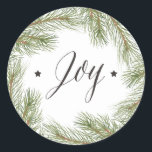 Pegatina Redonda Peace Love Joy Christmas Sticker<br><div class="desc">Paz Ama Joy Navidades Pegatina. Tema del cono de pino. ¡Personalizable. Parte de una colección de Navidades.</div>